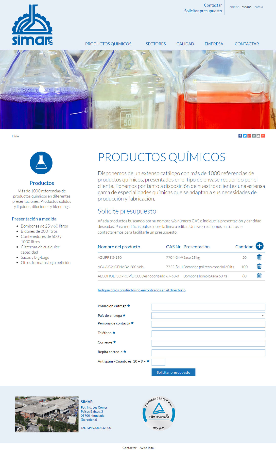 Web catàleg SIMAR - Productes químics