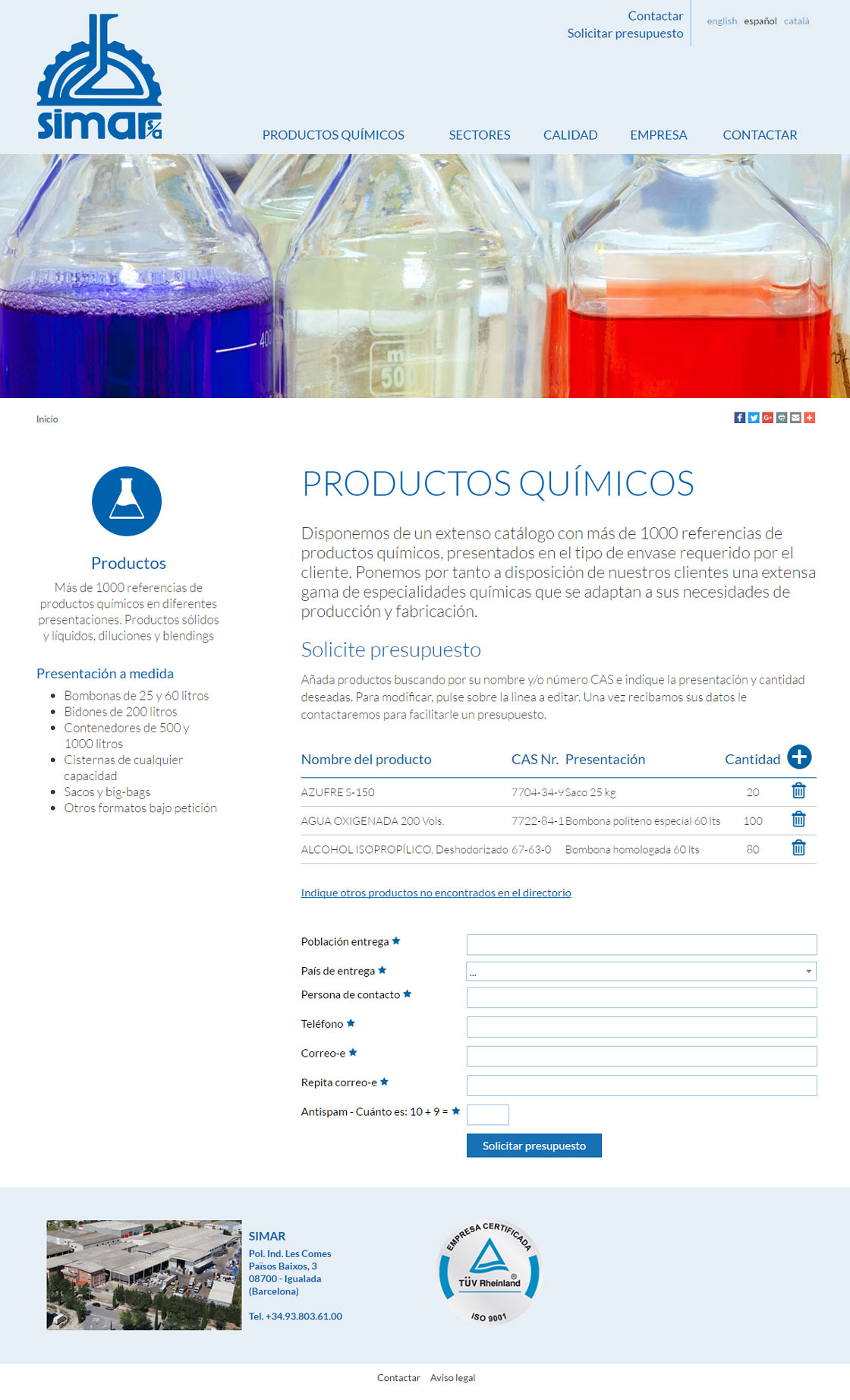 Web catàlogo SIMAR - Productos químicos